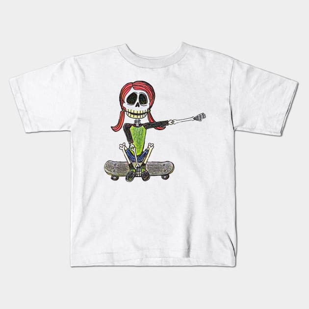 Lively Bones Skater Girl Kids T-Shirt by LuvbuzzArt